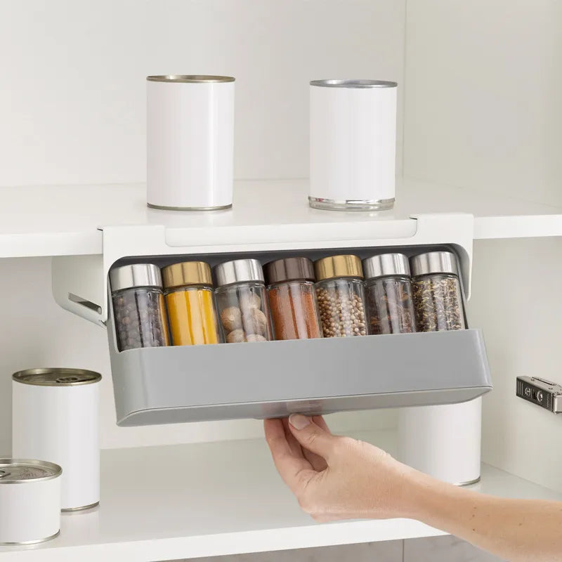 Support mural pivotant avec bocaux à épices – Organiseur de cuisine sous étagère (6 pots inclus)