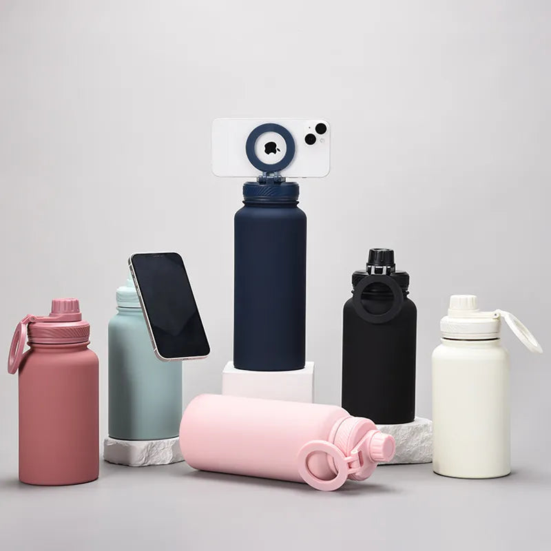 SelfieThermos™ – Gourde Isotherme avec Support Téléphone Magnétique | Bouteille 2-en-1 Design & Pratique