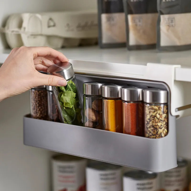 Support mural pivotant avec bocaux à épices – Organiseur de cuisine sous étagère (6 pots inclus)