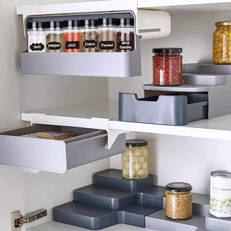 Support mural pivotant avec bocaux à épices – Organiseur de cuisine sous étagère (6 pots inclus)